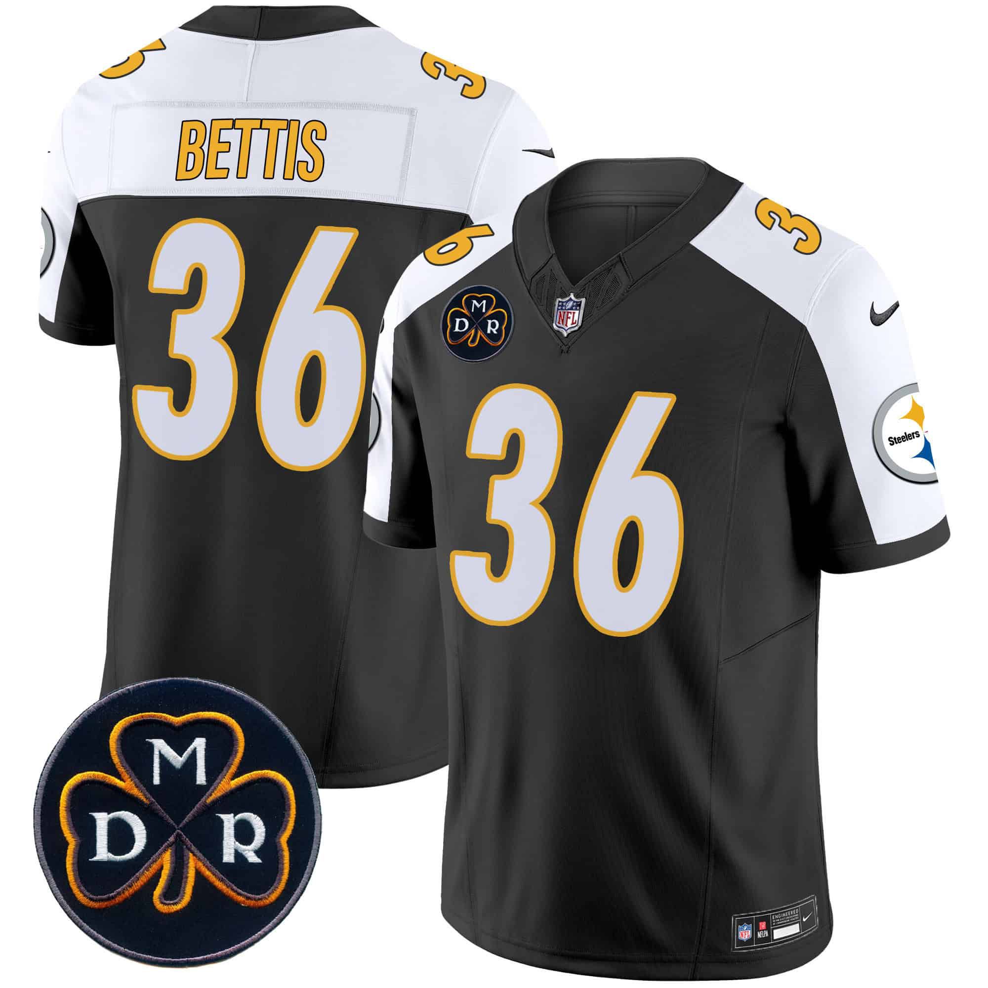 Men Pittsburgh Steelers 36 Bettis Black 2024 Nike DMR Patch Vapor Limited NFL Jersey style 1